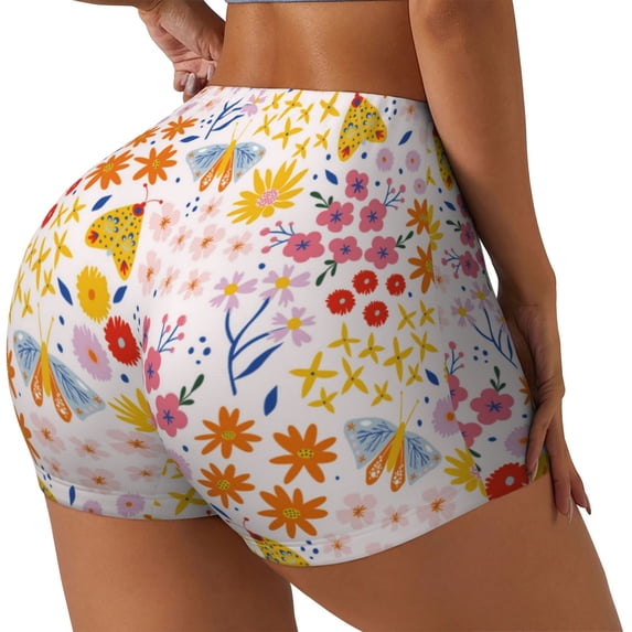 Picia Colorful Floral Printed Workout Shorts for Women Seamless Scrunch Butt Lifting High Waisted Yoga Gym Booty Running Moisture-wicking Short Pants-Large
