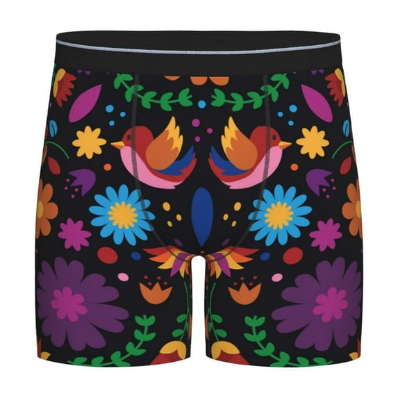 Picia Colorful Floral2 Pattern Men's Athletic Long Leg Briefs , Performance Stretch Underwear，Moisture-Wicking