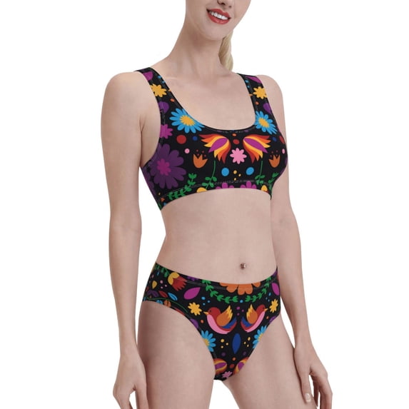 Picia Colorful Floral2 Women's High Waisted Bikini Scoop Neck Swimsuit Two Pieces Bathing Suit-Small