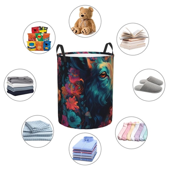Picia Colorful Flower Goat Large Laundry Basket, Waterproof, Freestanding Laundry Hamper, Collapsible Tall Clothes Hamper with Extended Handles-Medium