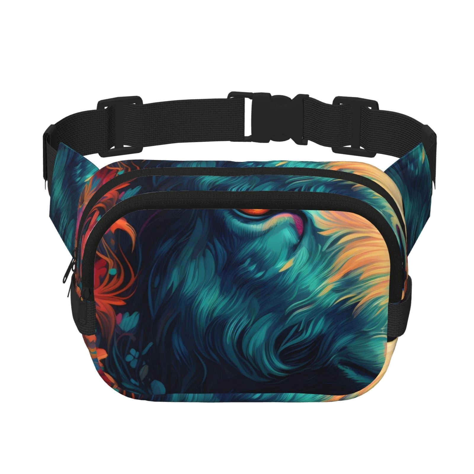 Picia Colorful Flower Goat Print Square Double-Layer Waist Bag Mini Adjustable Waist Belt Bag Exercise Running Travel Hiking