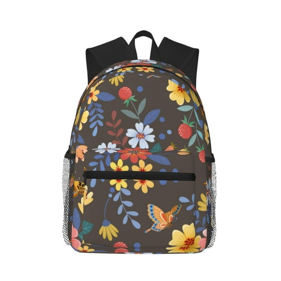 Picia Colorful Flowers with Butterfly Large Capacity Backpack Classic Style Backpack Casual Backpack Water-Resistant School Work Travel Outdoor Backpack
