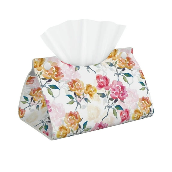Picia Colorful Flowers Pattern Long Tissue Box Cover,PVC Leather Triangle Holder,Tissue Box Holder with Magnetic Bottom,Facial Paper Organizer Dispenser-7.9"X4.9"X4.5"