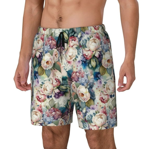 Picia Colorful Flowers pattern Mens Swim Trunks with Compression Liner Stretch Beach Shorts Quick Dry with Zipper Pockets No-Chafing Board Shorts-3X-Large