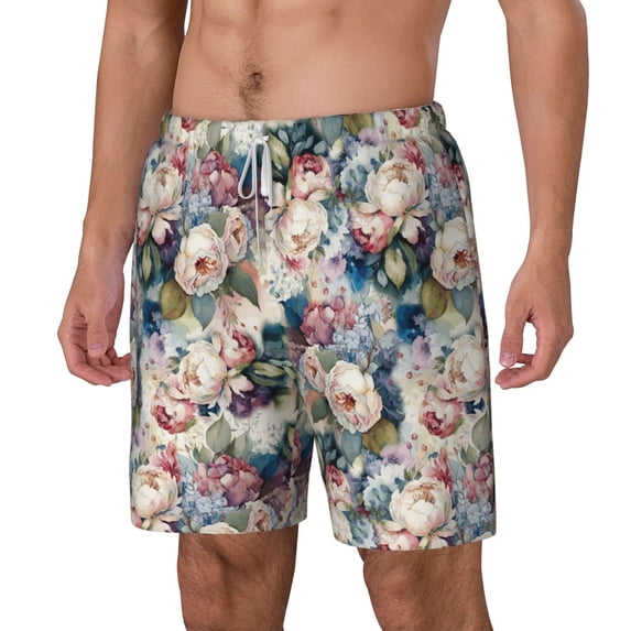 Picia Colorful Flowers pattern Mens Swim Trunks with Compression Liner Stretch Beach Shorts Quick Dry with Zipper Pockets No-Chafing Board Shorts-Small