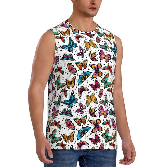 Picia Colorful Flying Butterflies mens Cotton Tank Undershirts , Moisture-wicking Ribbed Tanks, Lightweight Cotton Tank Undershirts-XX-Large