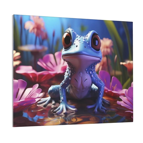 Picia Colorful Frog Among Flowers Pattern Decorative Picture – Unique Wall Art, Modern Canvas Print for Trendy Interiors (Horizontal)