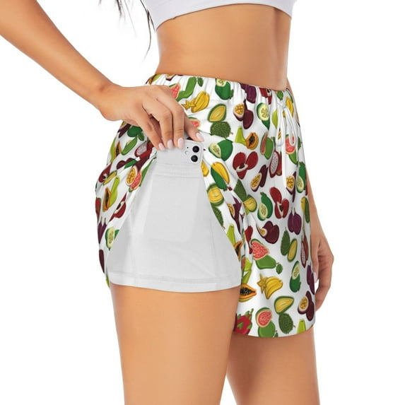 Picia Colorful Fruits Pattern Women's 2 in 1 Athletic Running Shorts High Waisted Workout Casual Gym Sweat Shorts with Comfy Liner Zipper Pockets-Medium