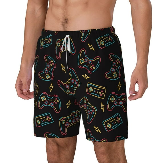 Picia Colorful Game Controller pattern Mens Swim Trunks with Compression Liner Stretch Beach Shorts Quick Dry with Zipper Pockets No-Chafing Board Shorts-3X-Large