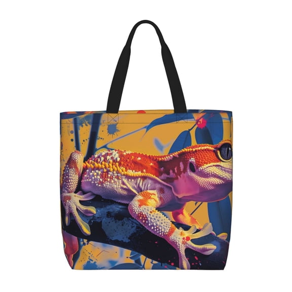 Picia Colorful Gecko Jungle Art for Tote Bag for Women with Zipper, Gym Tote with Compartments, Laptop Work Tote Nurse Dance Yoga Bag for Sport, Travel