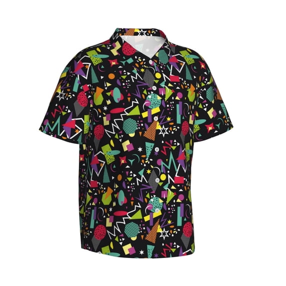 Picia Colorful Geometric Figures Gentle Cotton Regular Fit Short Sleeve Casual Hawaiian Shirt for Men-