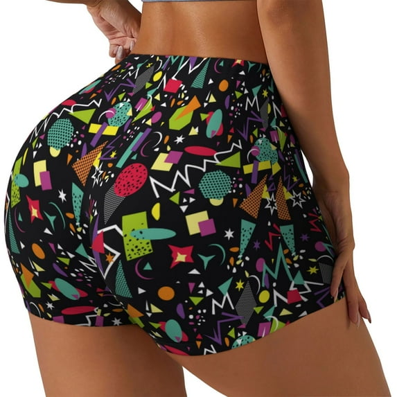 Picia Colorful Geometric Figures Printed Workout Shorts for Women Seamless Scrunch Butt Lifting High Waisted Yoga Gym Booty Running Moisture-wicking Short Pants-Small