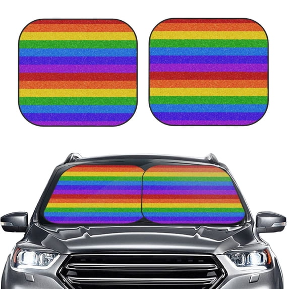 Picia Colorful Glitter Rainbow 2 Piece Car Windshield Sun Shade Foldable | Foldable Sun Shield for Front Window Blocks UV Rays and Keeps Your Vehicle Cool-