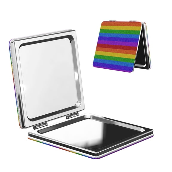 Picia Colorful Glitter Rainbow for Compact Vanity Mirror , Travel Makeup Mirror , Portable Magnifying Cosmetic Mirror for Daily, Work, Business-Square