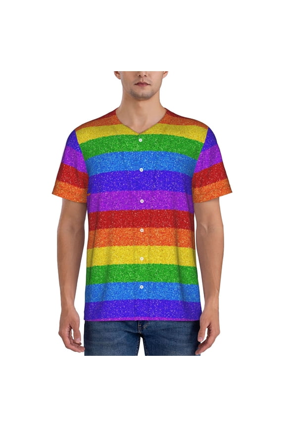 Colorful Glitter Rainbow Pattern Mens Polo Shirts Quick Dry Short Sleeve Golf T Shirt Performance Moisture Wicking Casual Workout Baseball T-shirt-XX-Large
