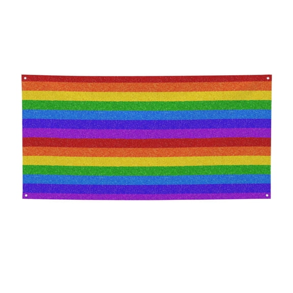 Picia Colorful Glitter Rainbow Pattern Party Banner, Festive Decoration, Holiday Banner, Celebration Decor, Event Banner, Reusable Party Banner-Small