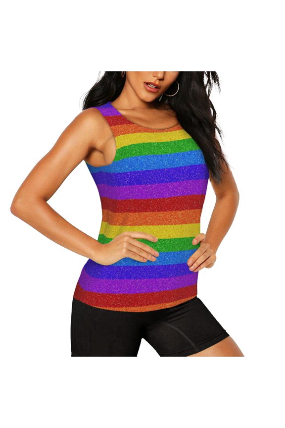 Colorful Glitter Rainbow Pattern Women's Workout Tank Top,Breathable Activewear,Slim Fit Athletic Top,Versatile Workout Moisture-wicking top-Small