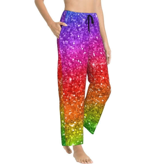 Picia Colorful Glitter Womens Soft Woven Cotton Elastic Waistband Sleep Pajama Pant Lounge Sleep Pant With Pockets And Drawstring-Small
