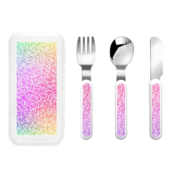 Picia Colorful Glitters Print Children's Knife, Fork And Spoon Set - Kids Knife Fork Spoon - Stainless Steel Kids Silverware Set - Metal Kids Cutlery Set
