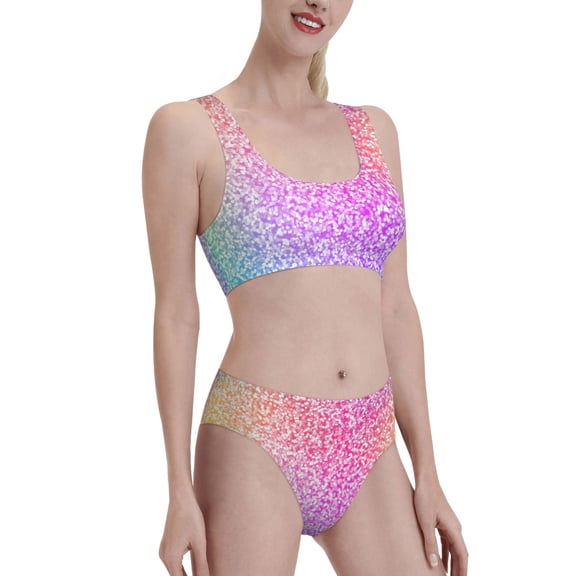 Picia Colorful Glitters Women's High Waisted Bikini Scoop Neck Swimsuit Two Pieces Bathing Suit-XX-Large
