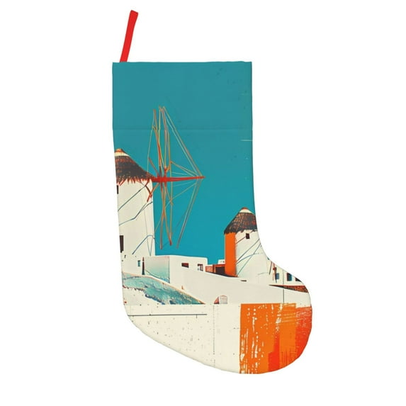 Picia Colorful Greek Windmills for 18in Christmas Stockings, Xmas Stocking for Kids, Holiday and Family Stocking for Fireplace or Party Decoration
