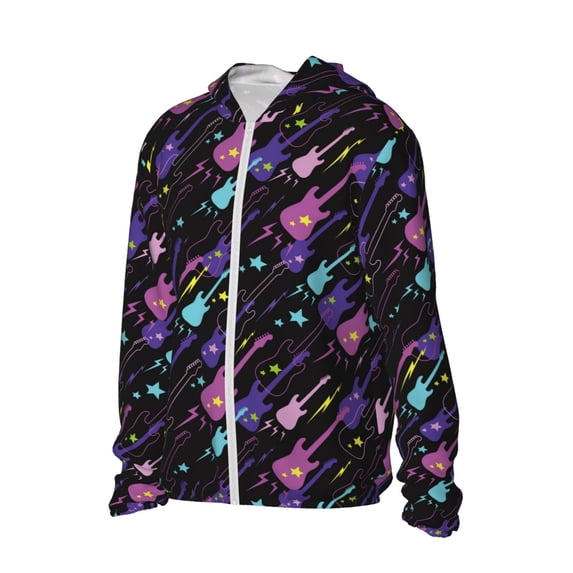 Picia Colorful Guitar Women's Men's UPF 50+ Sun Protection Hoodie Shirt Long Sleeve SPF Fishing Outdoor UV Hiking Lightweight Shirts-Large