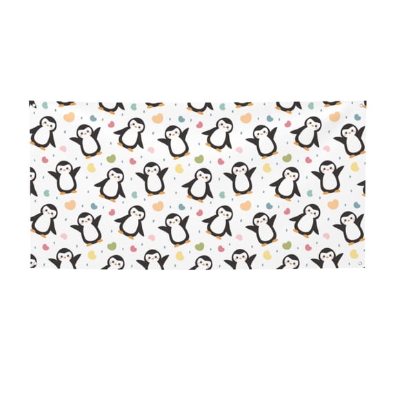 Picia Colorful Hearts Penguin Pattern Party Banner, Festive Decoration, Holiday Banner, Celebration Decor, Event Banner, Reusable Party Banner-Small