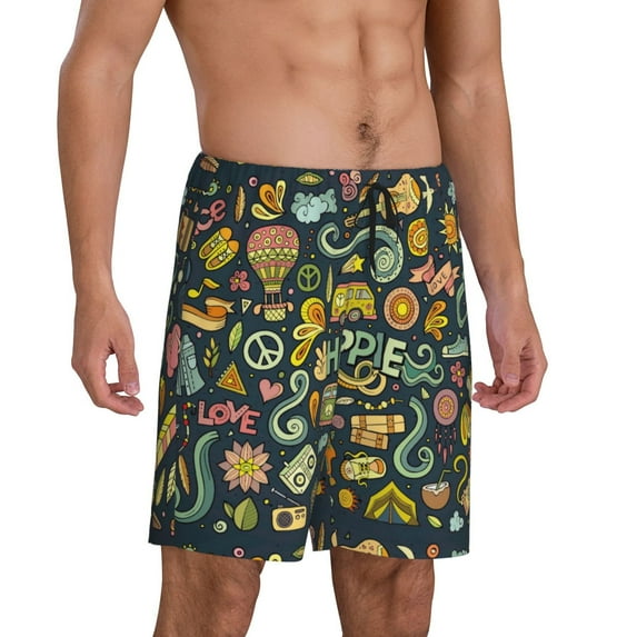 Picia Colorful Hippie Pajama Shorts for Men, Men's Pajama Bottoms, Sleepwear,Short Pajama Pants-Medium