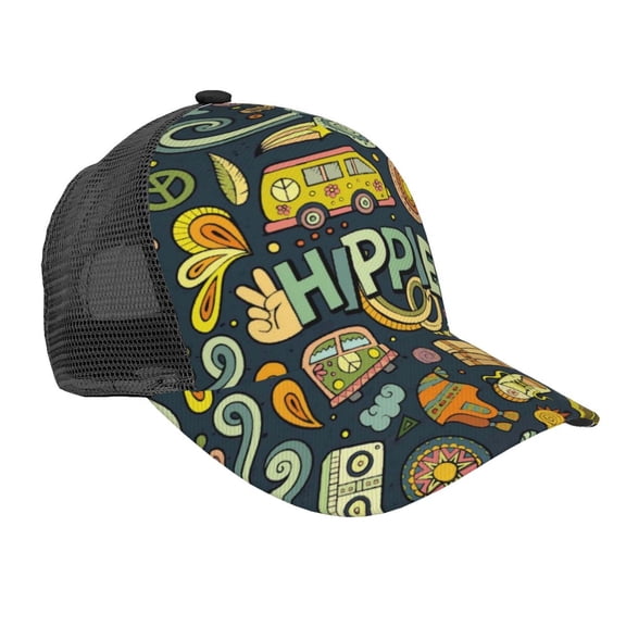 Picia Colorful Hippie Pattern Trucker Hat,Baseball Cap,Sun Protection Cap,Stylish Headwear,Leisure Cap,Outdoor Sports Cap