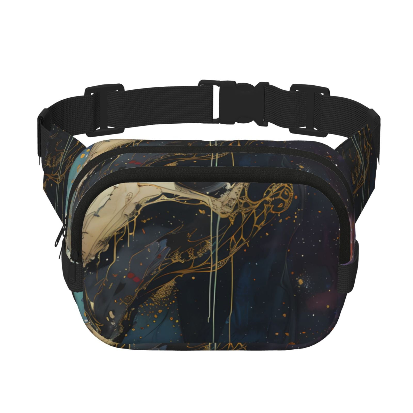Picia Colorful Ink Cute Horse Print Square Double-Layer Waist Bag Mini Adjustable Waist Belt Bag Exercise Running Travel Hiking