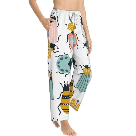 Picia Colorful Insects Womens Soft Woven Cotton Elastic Waistband Sleep Pajama Pant Lounge Sleep Pant With Pockets And Drawstring-XX-Large