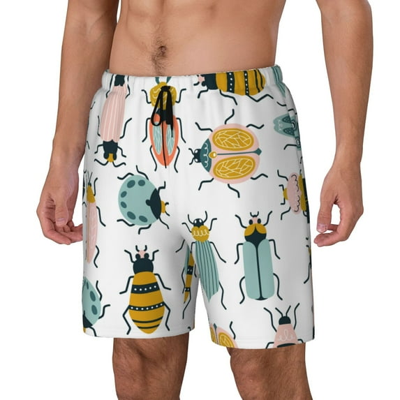 Picia Colorful Insects pattern Mens Swim Trunks with Compression Liner Stretch Beach Shorts Quick Dry with Zipper Pockets No-Chafing Board Shorts-X-Large
