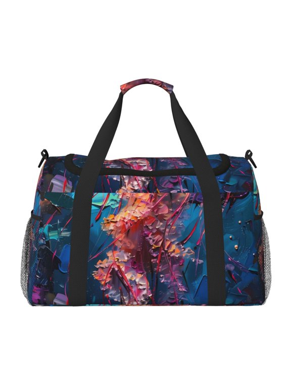 Colorful Jellyfish Abstract Print Travel Duffle Bag,Weekender Bags for Women with Shoe Compartment, Gym Duffel Bag with Wet Pocket, Hospital Bags for Labor and Delivery