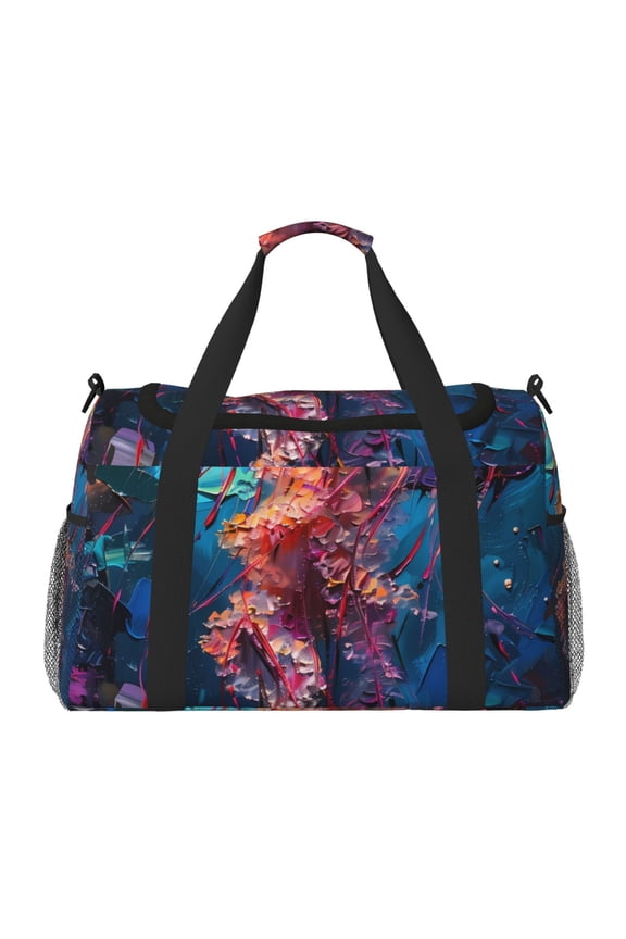 Colorful Jellyfish Abstract Print Travel Duffle Bag,Weekender Bags for Women with Shoe Compartment, Gym Duffel Bag with Wet Pocket, Hospital Bags for Labor and Delivery