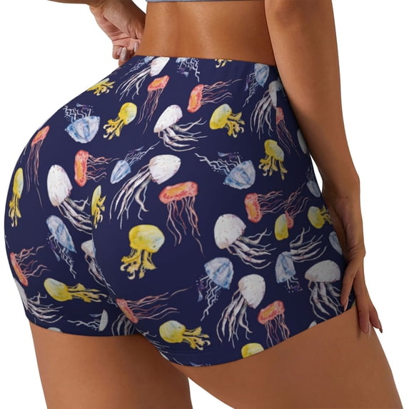 Picia Colorful Jellyfish Printed Workout Shorts for Women Seamless Scrunch Butt Lifting High Waisted Yoga Gym Booty Running Moisture-wicking Short Pants-Medium