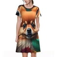 thumbnail image 1 of Picia Colorful Leaf Chihuahua Pattern Women's Short Sleeve Summer Dress Pleated Loose Swing Knee Length Short Sleeve Swing Dresses, 1 of 6