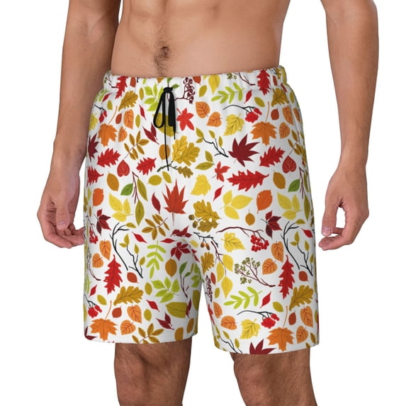 Picia Colorful Leaves pattern Mens Swim Trunks with Compression Liner Stretch Beach Shorts Quick Dry with Zipper Pockets No-Chafing Board Shorts-Large