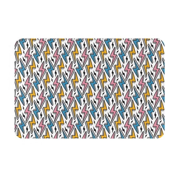 Picia Colorful Lightning Bolts Pattern Flannel Doormat – 16x24 Inch Non-Slip Indoor Mat, Absorbent & Quick-Dry Rug for Entryway, Bathroom, Kitchen, and Bedroom, Machine Washable