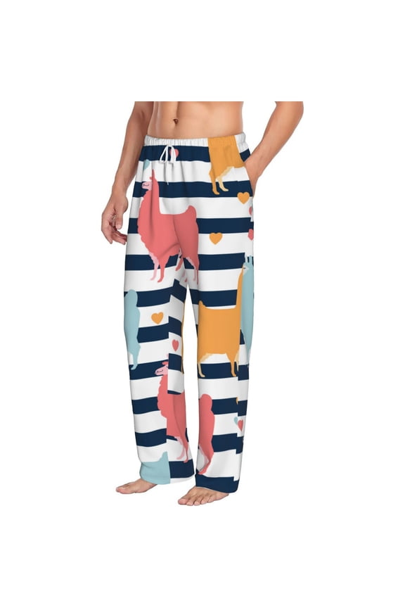 Colorful Llama Mens Soft Woven Cotton Elastic Waistband Sleep Pajama Pant Lounge Sleep Pant With Pockets And Drawstring-Small