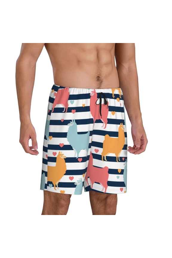 Colorful Llama Pajama Shorts for Men, Men's Pajama Bottoms, Sleepwear,Short Pajama Pants-Medium
