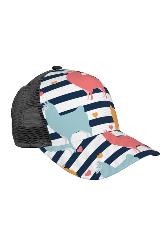 Colorful Llama Pattern Trucker Hat,Baseball Cap,Sun Protection Cap,Stylish Headwear,Leisure Cap,Outdoor Sports Cap