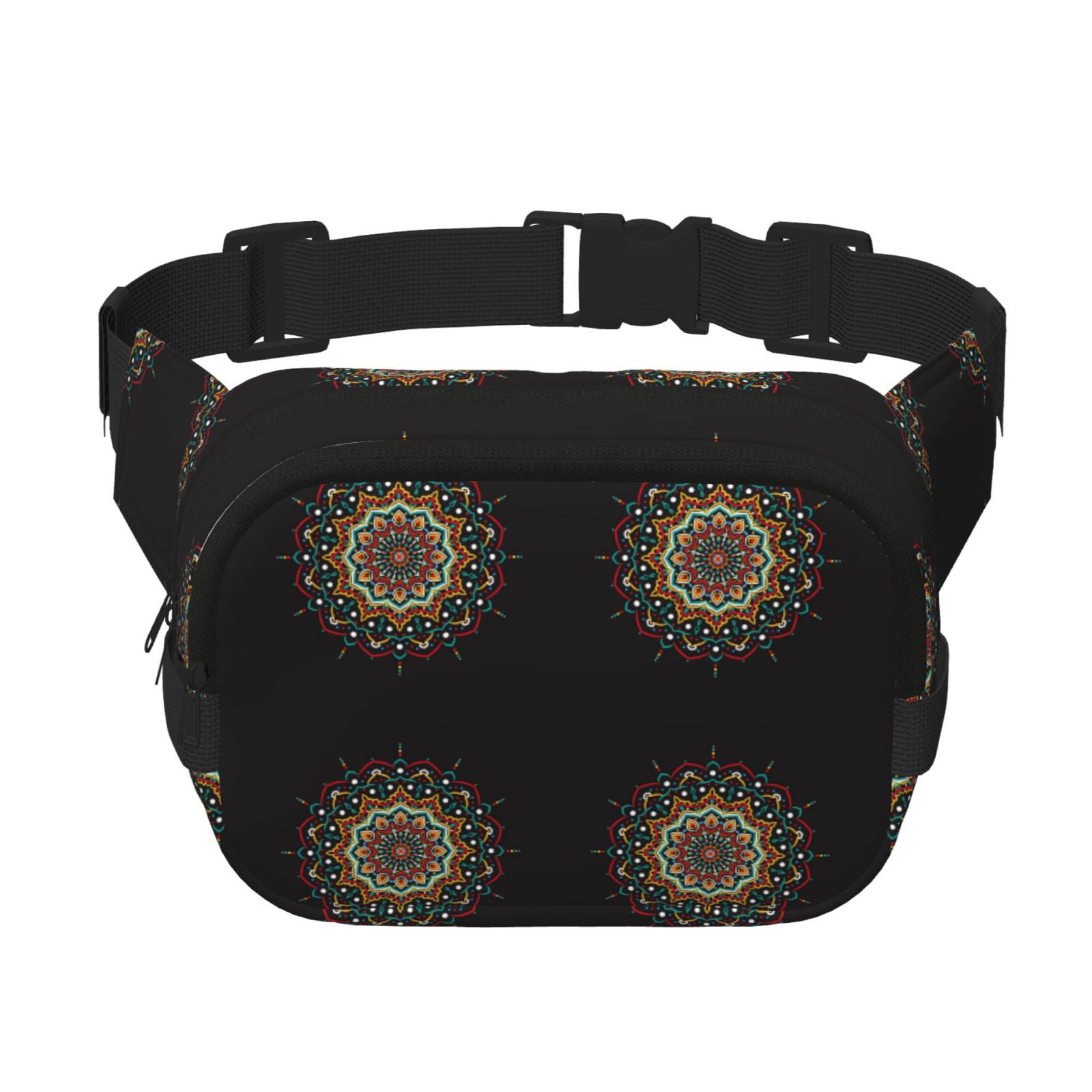 Picia Colorful Mandala Print Square Double-Layer Waist Bag Mini Adjustable Waist Belt Bag Exercise Running Travel Hiking