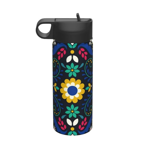 Picia Colorful Mexican Flower Pattern 18oz Sports Insulated Kettle With Straw Insulated Water Bottle For Running Hiking Cycling Climbing Men'S Woman Insulated Water Bottle