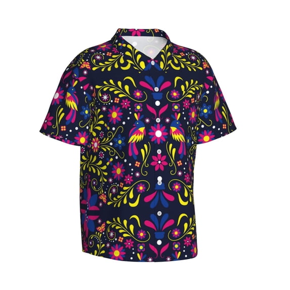 Picia Colorful Mexican Gentle Cotton Regular Fit Short Sleeve Casual Hawaiian Shirt for Men-Large
