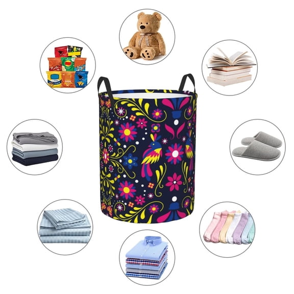 Picia Colorful Mexican Large Laundry Basket, Waterproof, Freestanding Laundry Hamper, Collapsible Tall Clothes Hamper with Extended Handles-Small