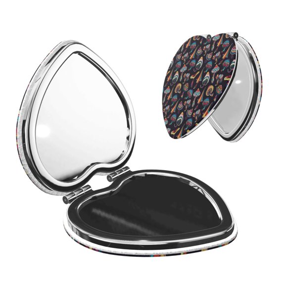 Picia Colorful Mushrooms in Doodle Style for Compact Vanity Mirror , Travel Makeup Mirror , Portable Magnifying Cosmetic Mirror for Daily, Work, Business-Heart Shape