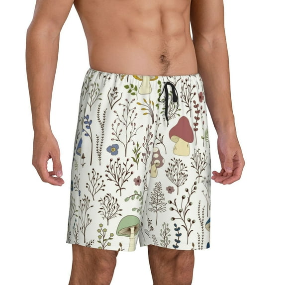 Picia Colorful Mushrooms and Plants Pajama Shorts for Men, Men's Pajama Bottoms, Sleepwear,Short Pajama Pants-XX-Large