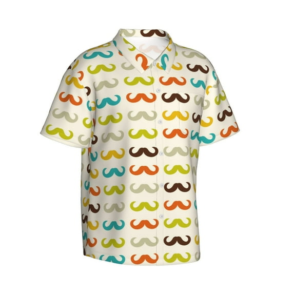 Picia Colorful Mustache Gentle Cotton Regular Fit Short Sleeve Casual Hawaiian Shirt for Men-Small