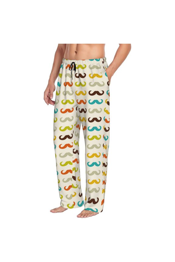 Colorful Mustache Mens Soft Woven Cotton Elastic Waistband Sleep Pajama Pant Lounge Sleep Pant With Pockets And Drawstring-Small