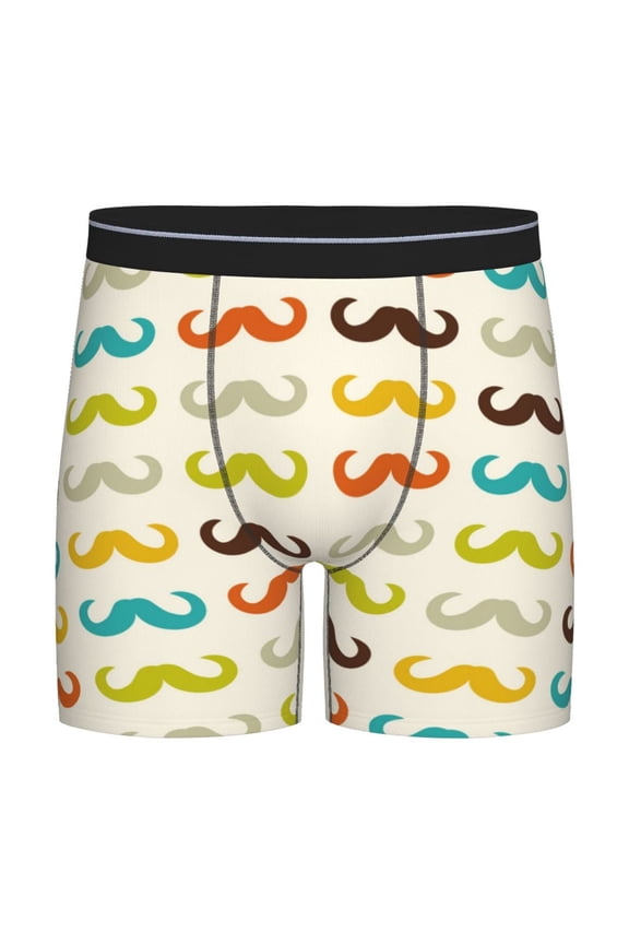 Colorful Mustache Pattern Men's Athletic Long Leg Briefs , Performance Stretch Underwear,Moisture-Wicking